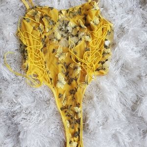 Sheer yellow butterfly print teddy